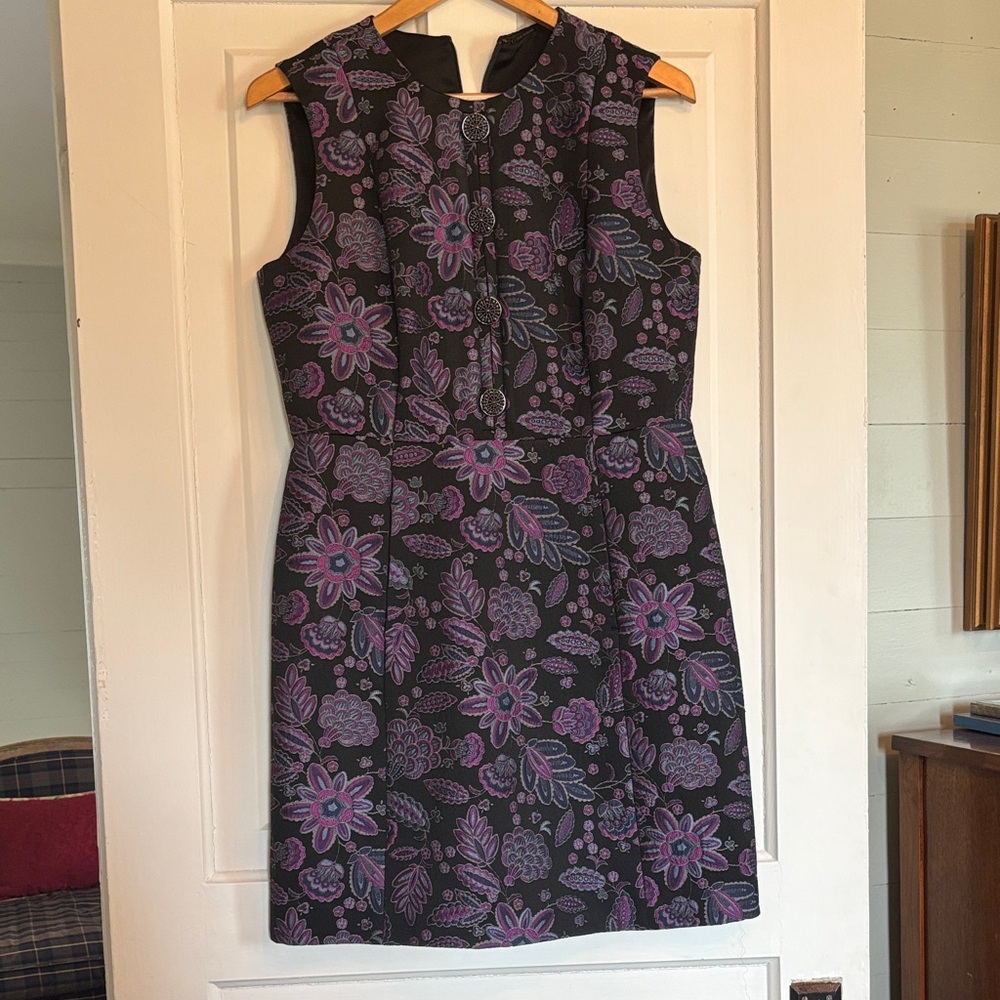 Elie Tahari Black and Purple Floral Midi Dress